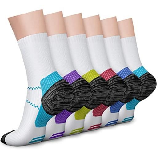 6 Pairs Crew Compression Socks for Women Small-Medium 01 White/Blue/Pink/Blue
