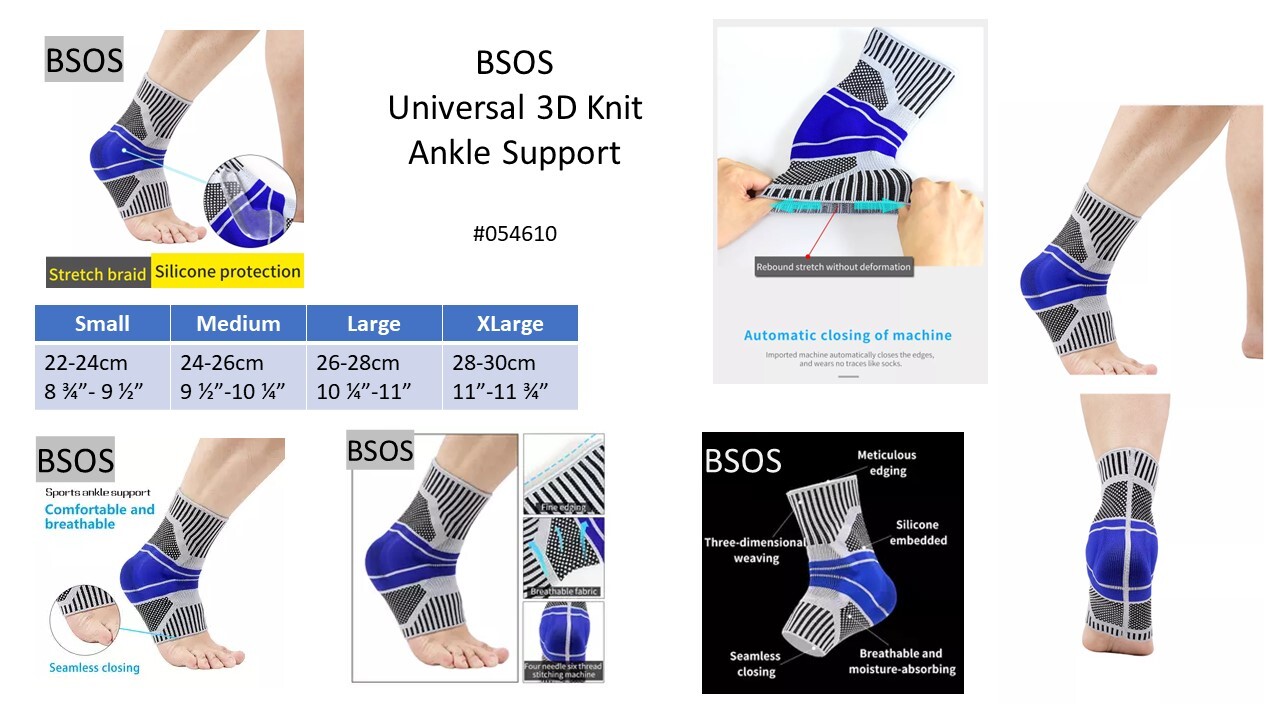 BSOS Ankle Brace with 2 Silicone Pads, 3D Flat Knitted Support Bamboo Charcoal
