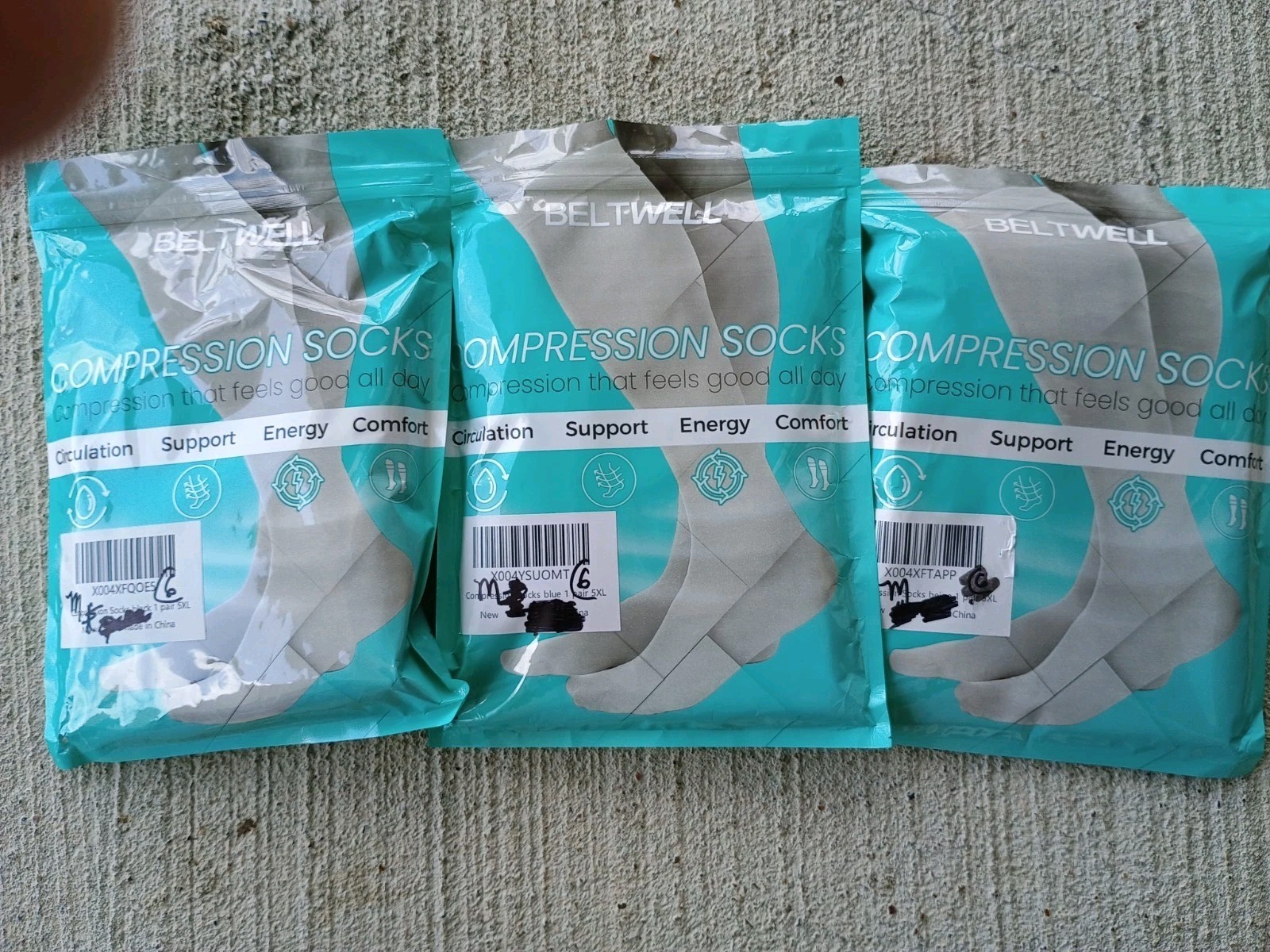 3 Pair Beltwell BLACK, BLUE, BEIGE Compression Socks Size 5XL NEW 20-30 mmHg