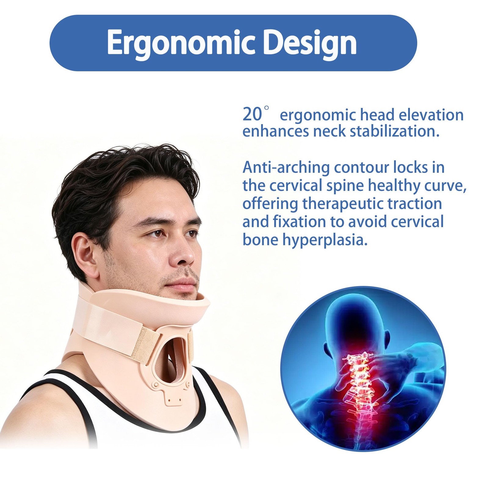 Lightweight Foam Cervical Collar Adjustable Neck Brace 3 1/4in Immobilizer