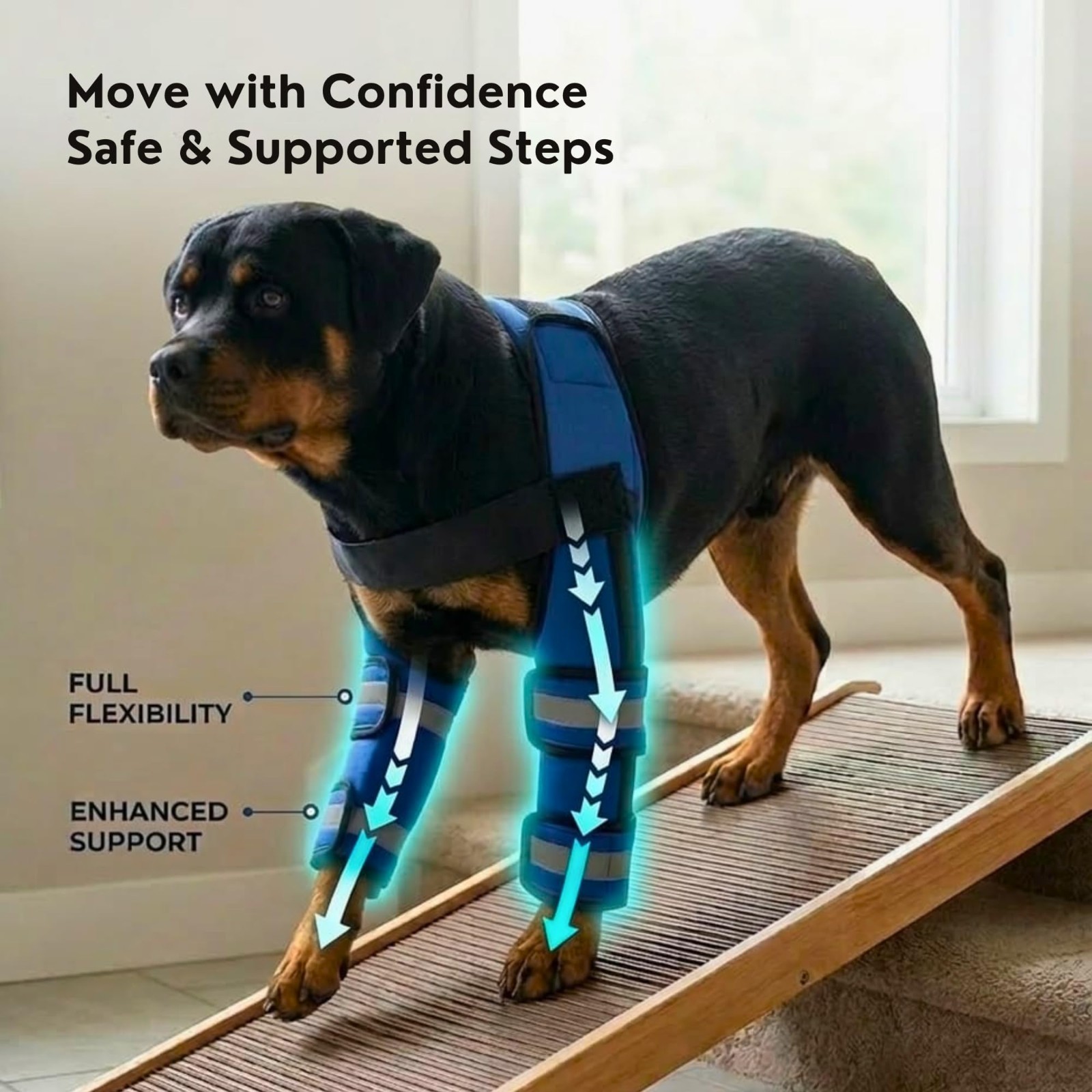 Adjustable Dog Knee Brace with 4 Support Strips, Elbow Support, Reflective Wrap