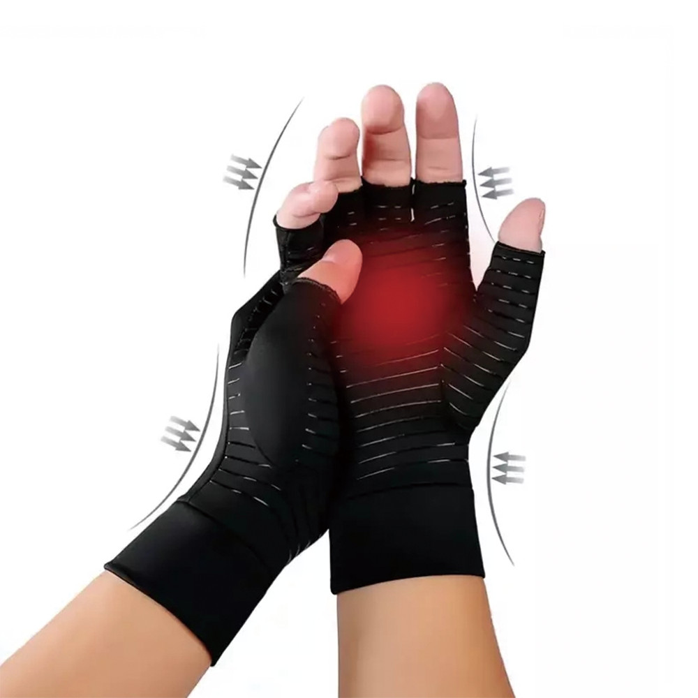 1Pair Black Copper Arthritis Compression Gloves Hand Support Pain Relief Joint