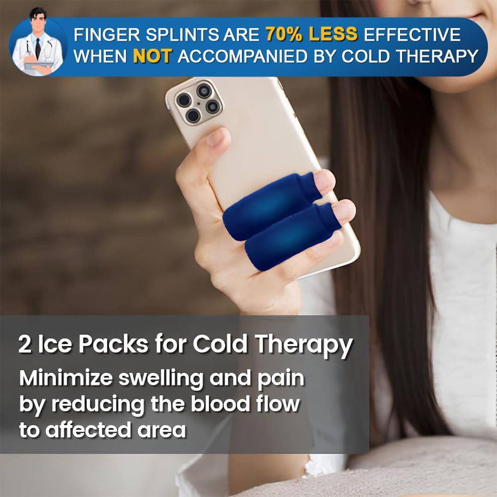 Simplation Trigger Finger Splint and Ice Pack (2+2 Set) for Pain Relief, Knuckle