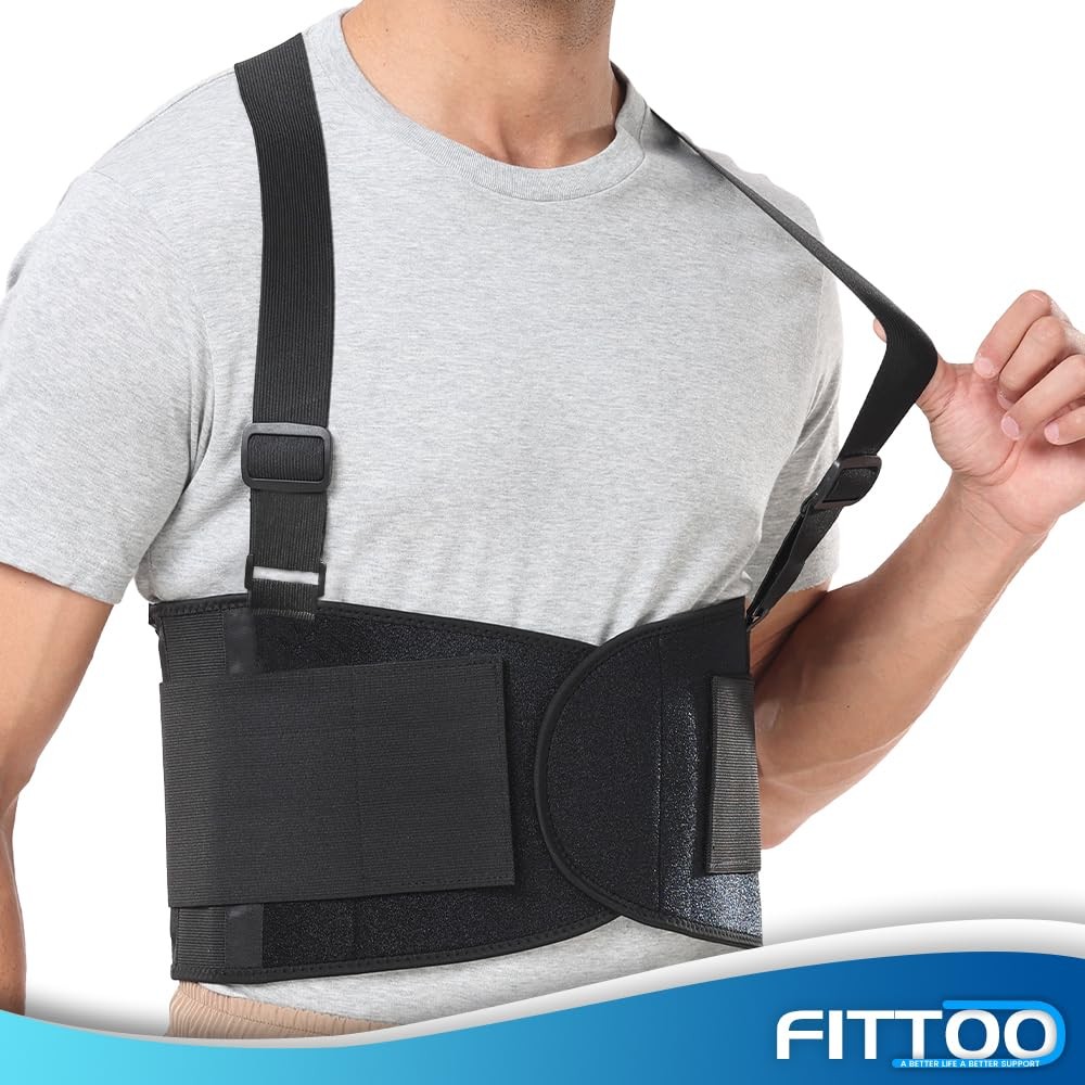 FITTOO Working Lumbar Lower Back Brace Support Belt Large (Pack of 1), Black