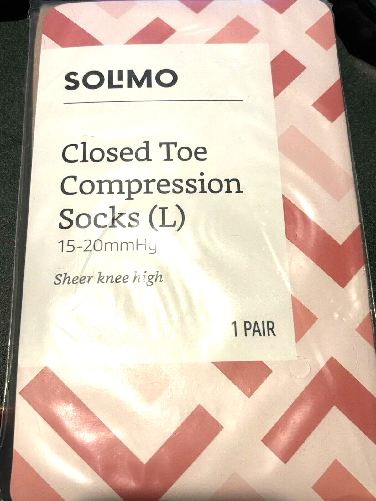 Compression Socks Solimo Closed Toe Knee High Sheer 15-20nmHg L 1 Pair New