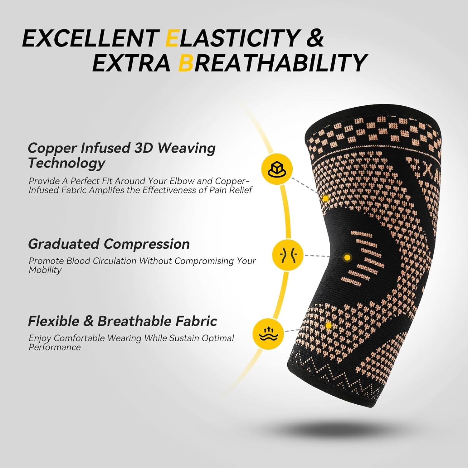 INDEEMAX Copper Elbow Compression Sleeve, 2 Pack Size S