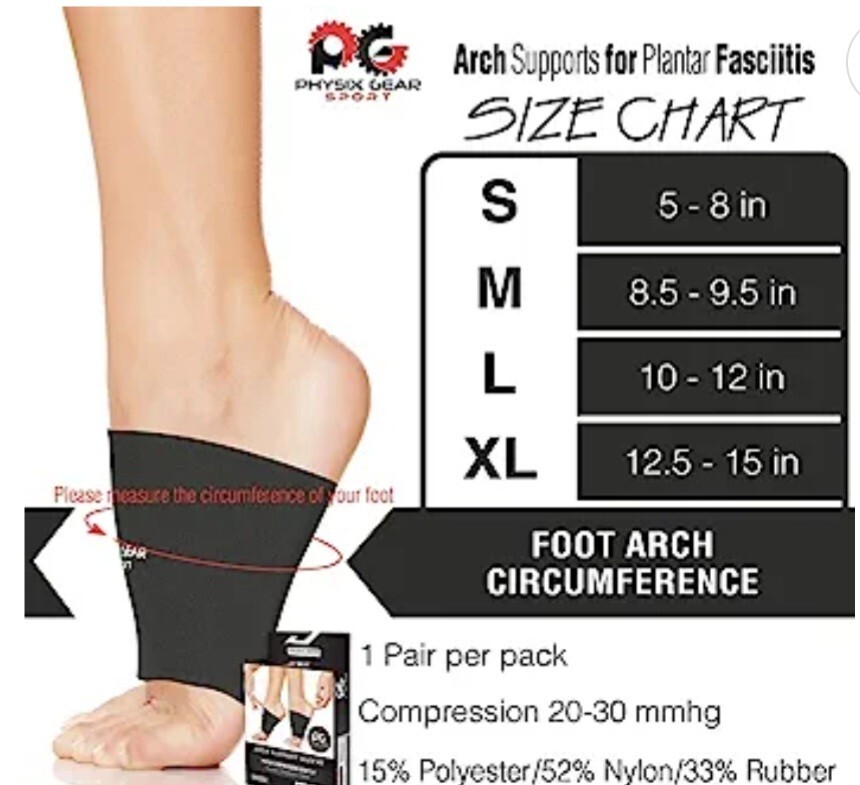 Physix Gear Sport Arch Support Sleeves Foot XL Pain Relief Plantar Fasciitis