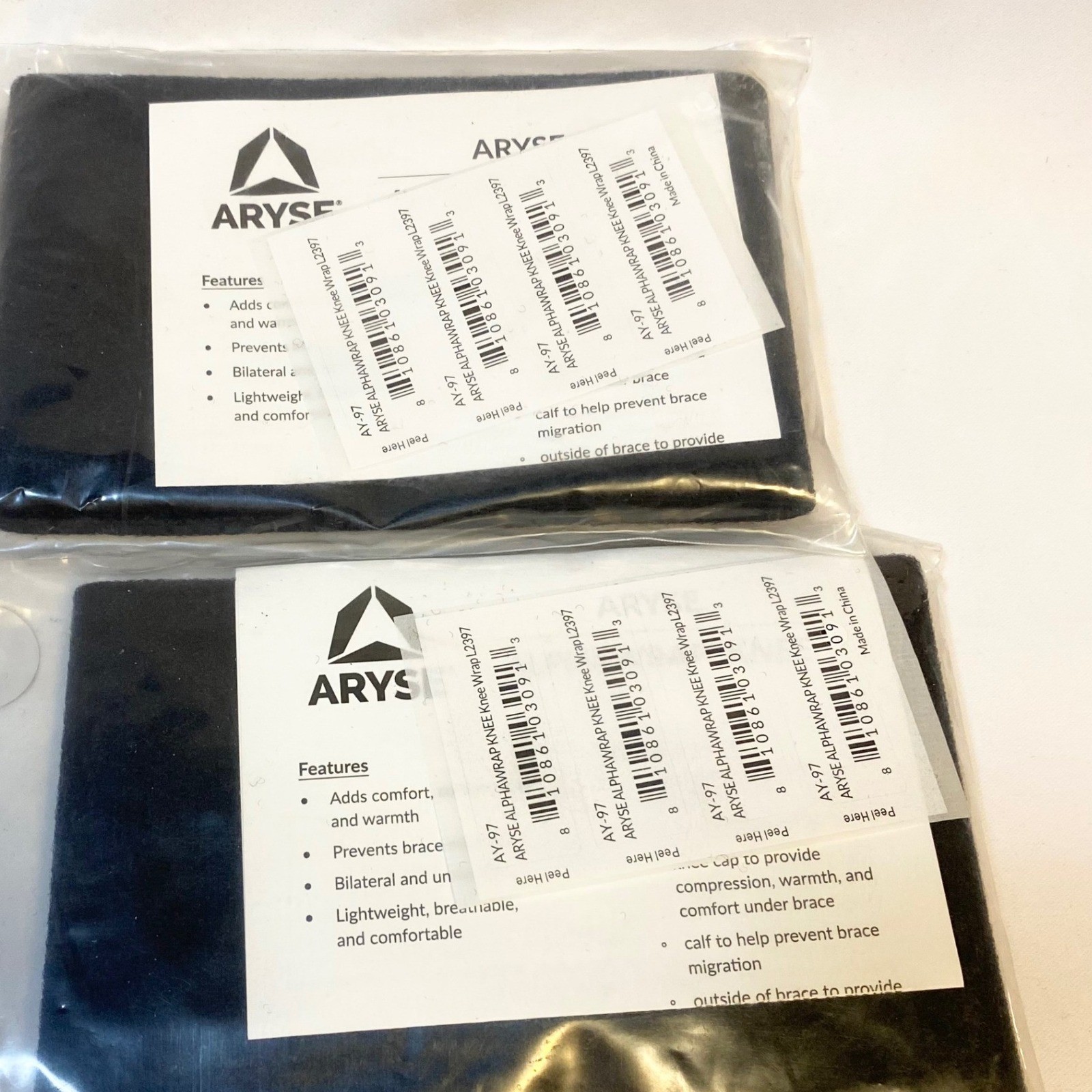 Lot of 2 ARYSE ALPHA WRAP KNEE WRAP HEATING COMPRESSION BLACK AY 97