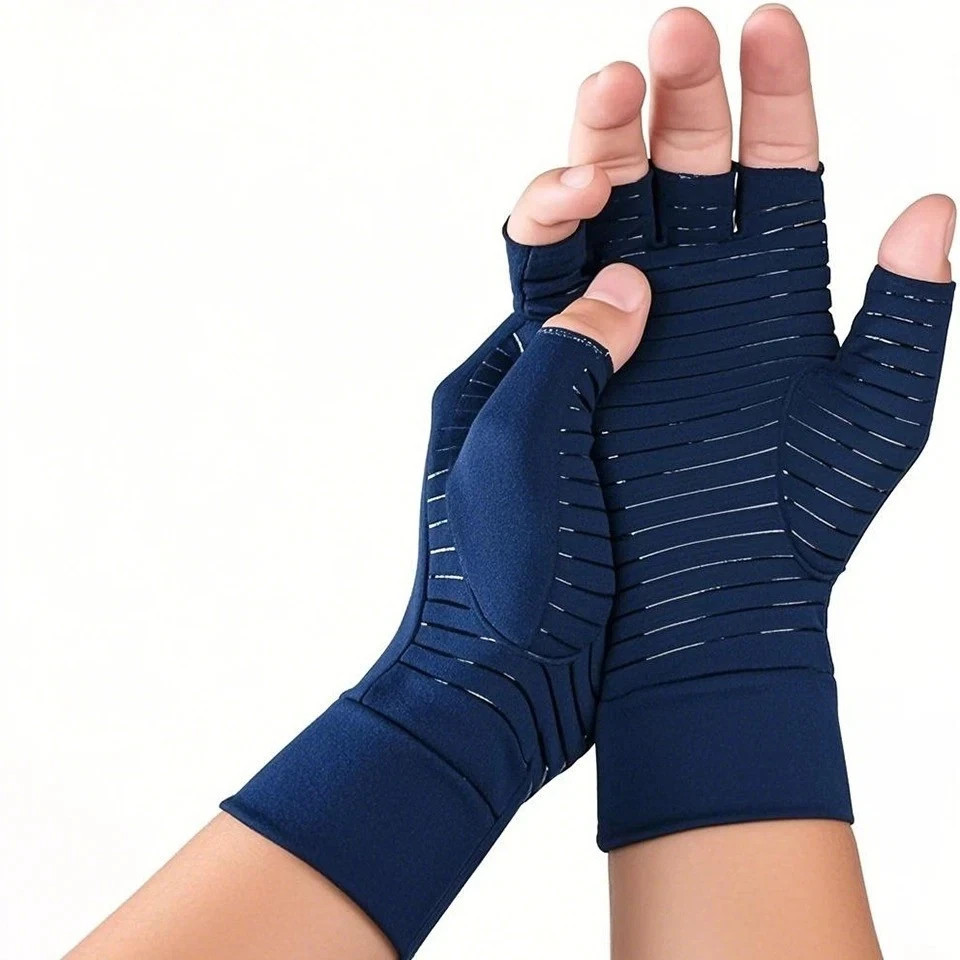 2pc Copper Compression Gloves Anti Arthritis Fingerless Hand Support Pain Relief