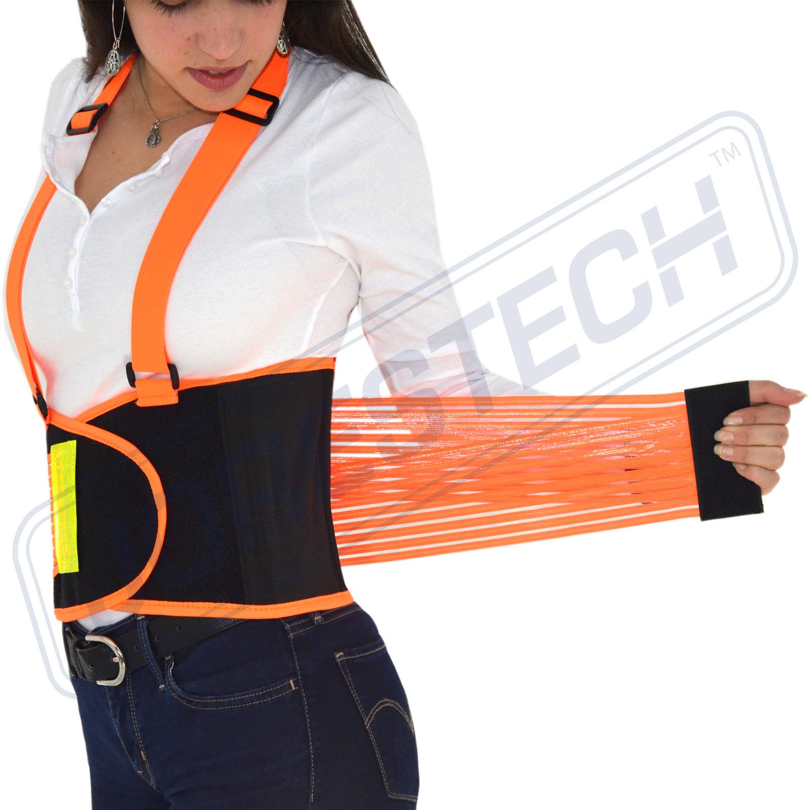 BACK BRACE LUMBAR SUPPORT HI VIS ORANGE INDUSTRIAL LIFT BELT WAREHOUSE