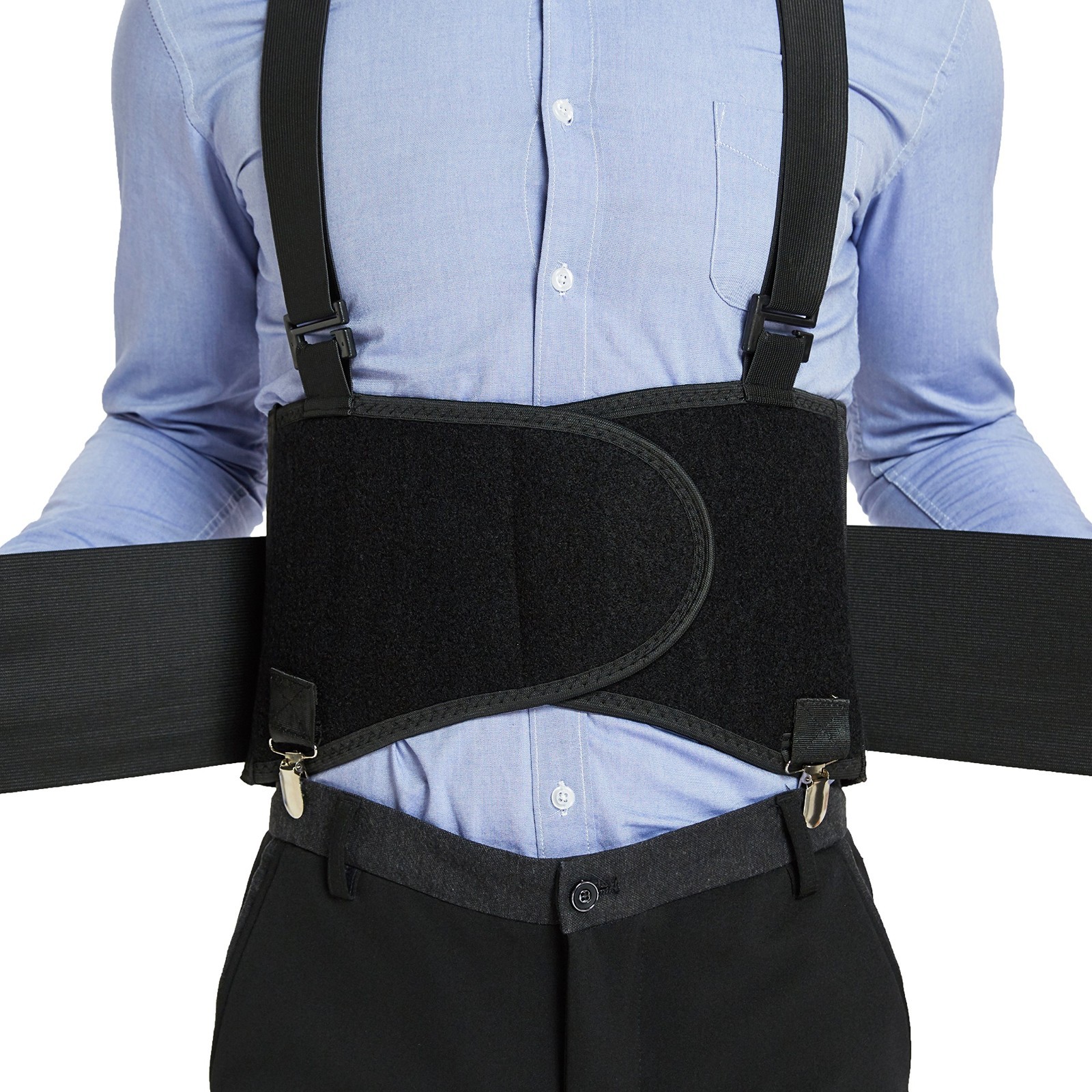 Adjustable Back Support Belt with Removable Clips & Suspenders – Lightweight, Br