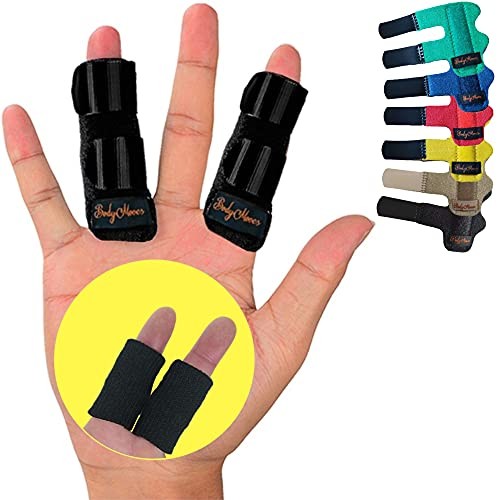 2 Finger Splints plus 2 sleeves for Trigger 4 Count (Pack of 1) Midnight Black