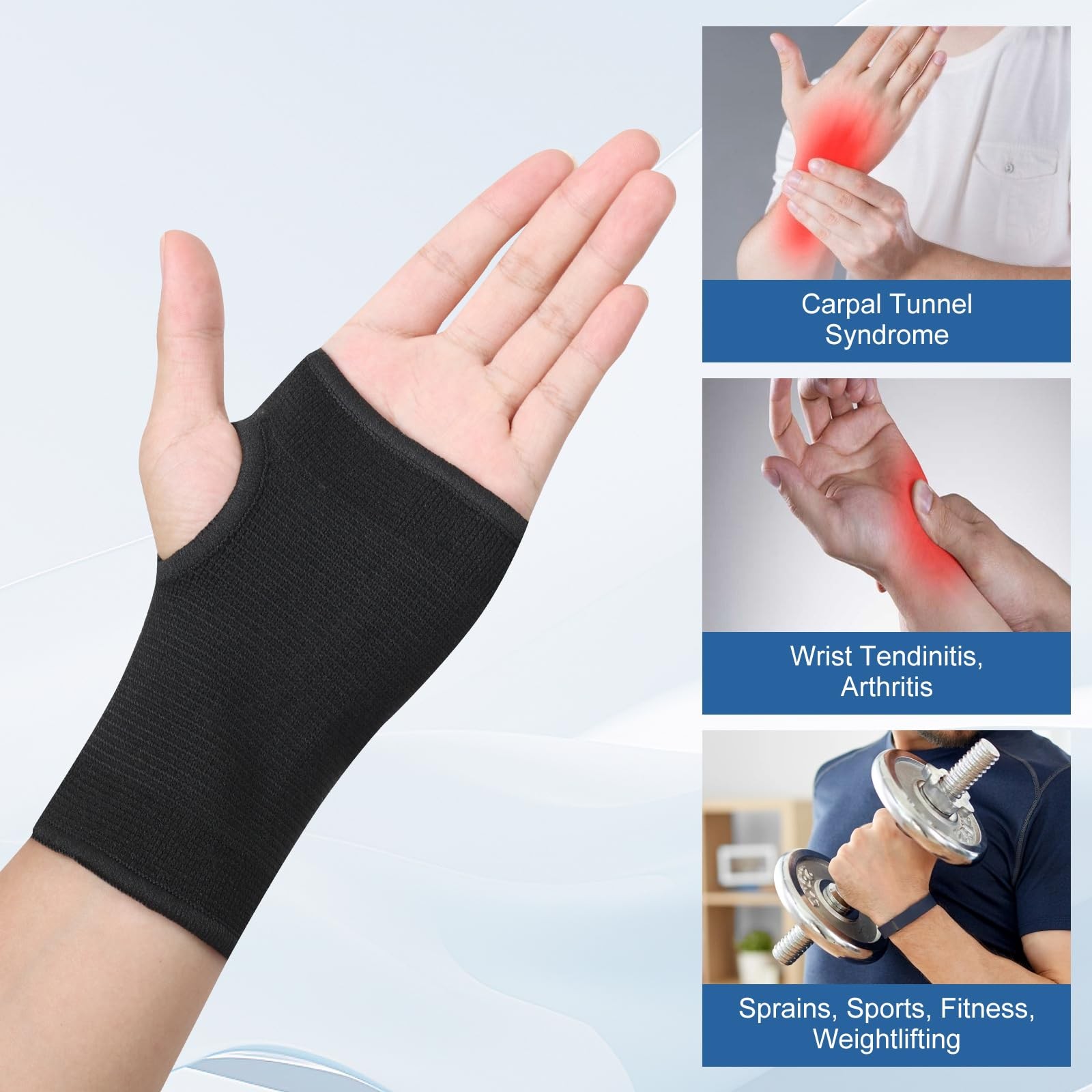 JUSDIQIR Palm Brace Wrist Support Sleeves (1 Pair), Everyday One Size, Black