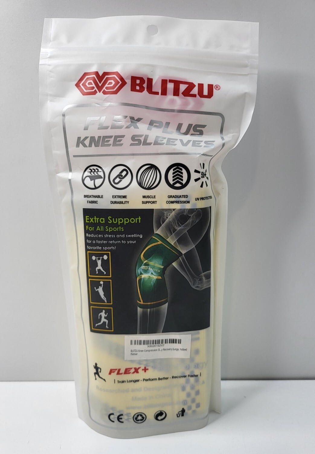 Blitzu Flex Plus Professional Knee Sleeves Size Large, Yellow