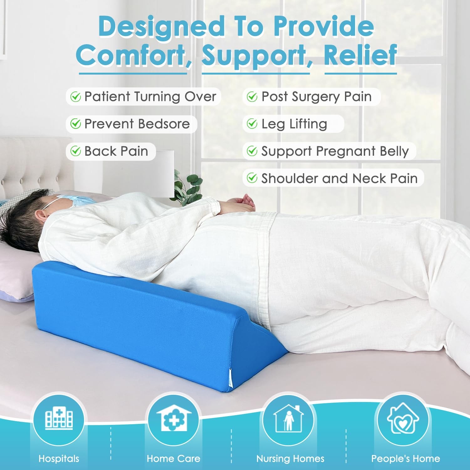 Bed Wedge Pillow For Sleeping Seniors Post Surgery 1 Count (Pack of 1), Blue