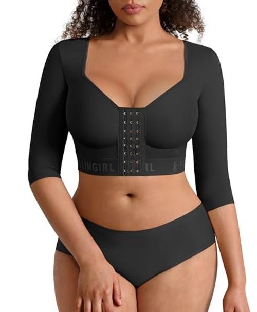 Arm Compression Sleeve Women Post Surgery Arm Shaper Bra | Front Medium Black
