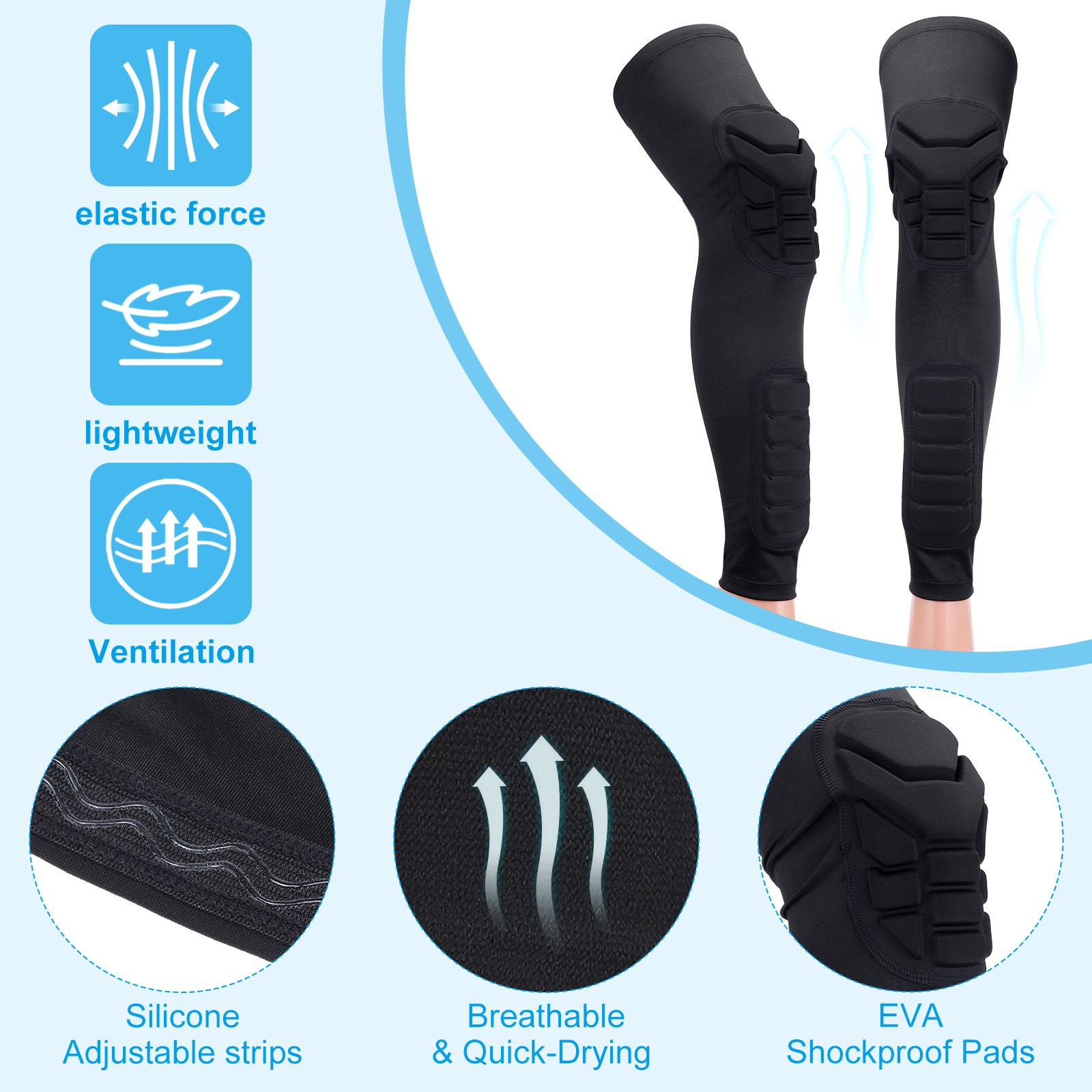 2Pcs Knee Calf Pads Knee Braces Guards Compression Leg Sleeve Black M