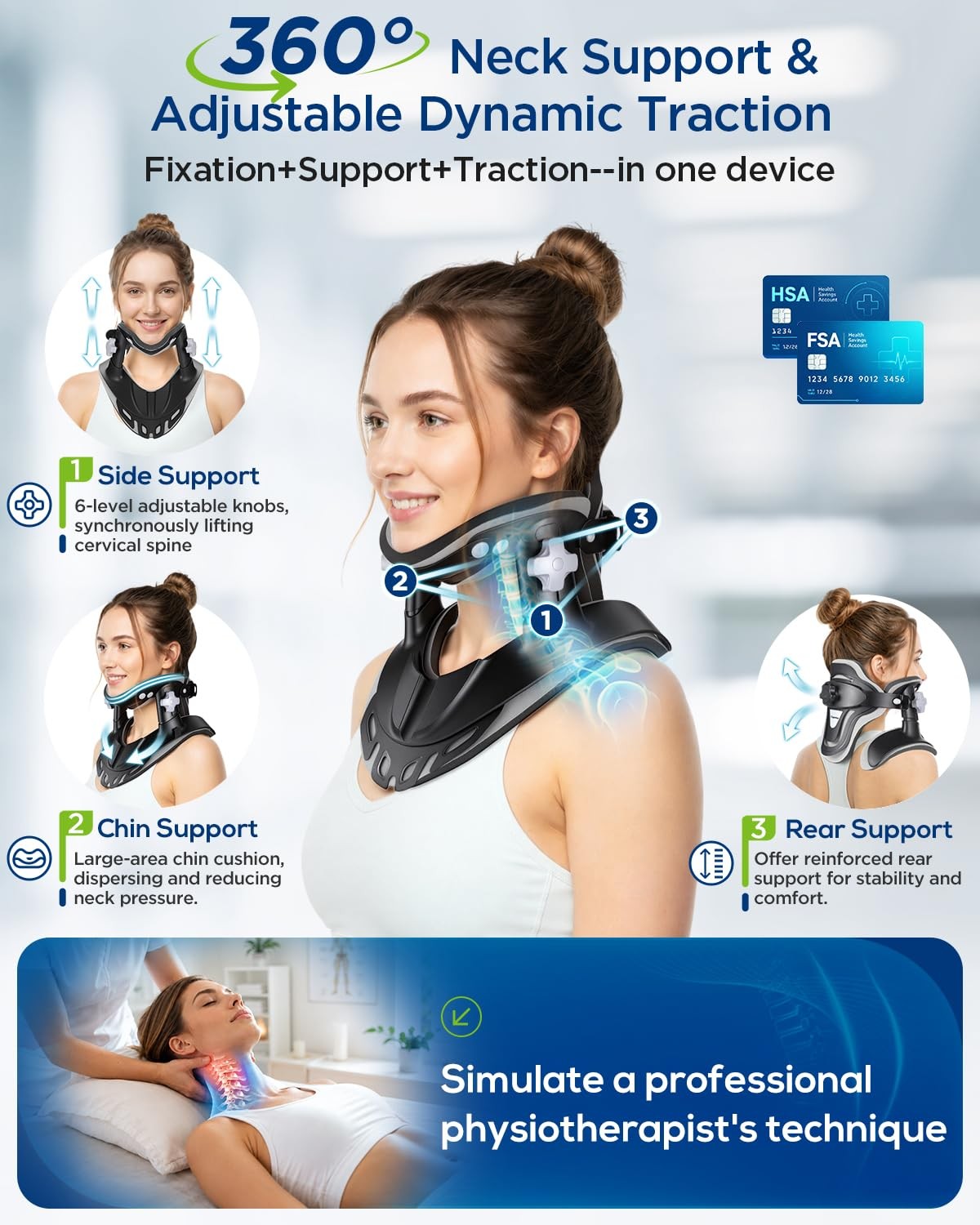 HygiVital Neck Traction Device, Adjustable Neck Stretcher for Pain Relief