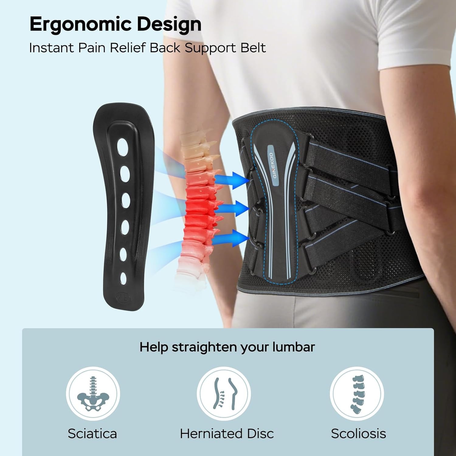 Back Brace for Lower Back Pain, Ergonomic Bionic Support & 3D-Knitted, SMALL