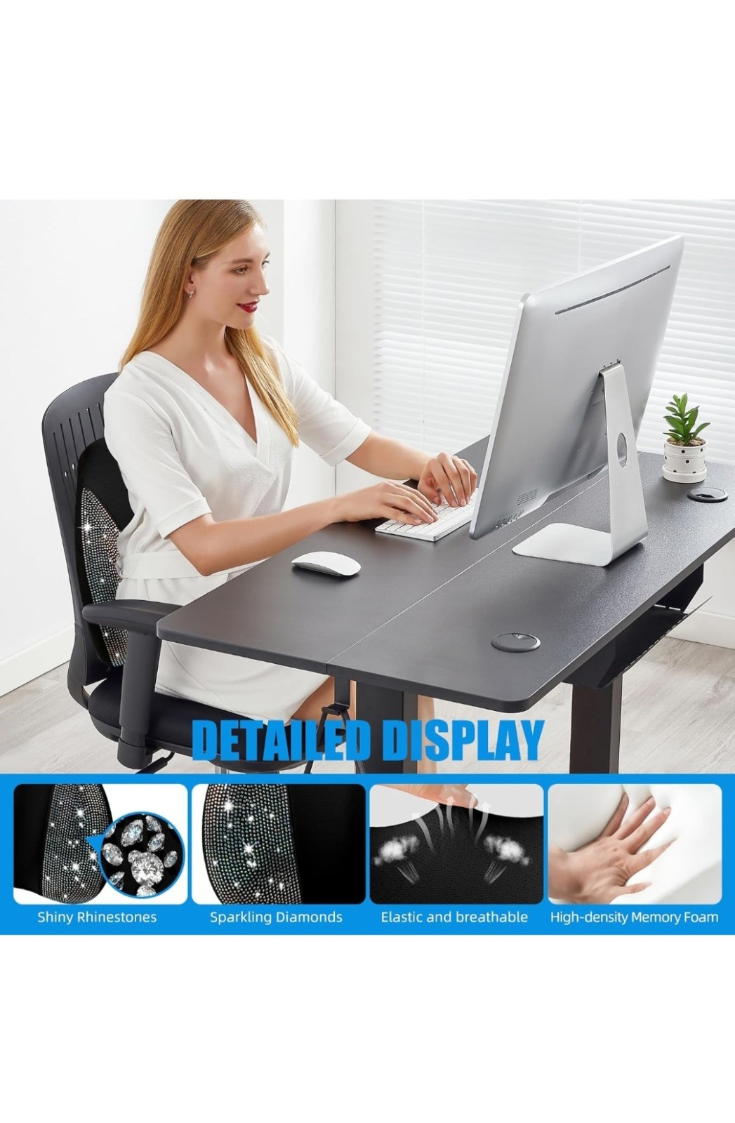 Memory Foam Lumbar Support Cushion for HomeOffice CarSeat Pillow Blue/Diamond G