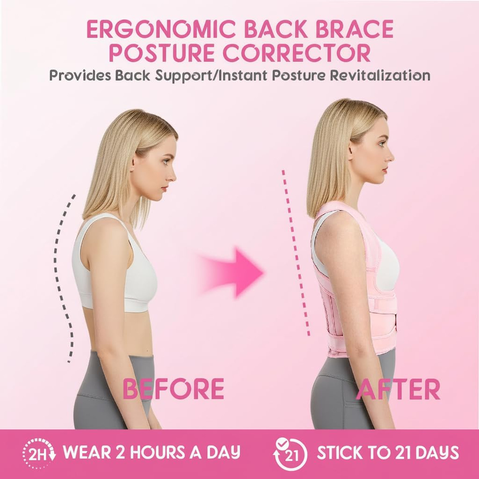Posture Corrector for Women and Men, Full Back Support Brace, Adjustable