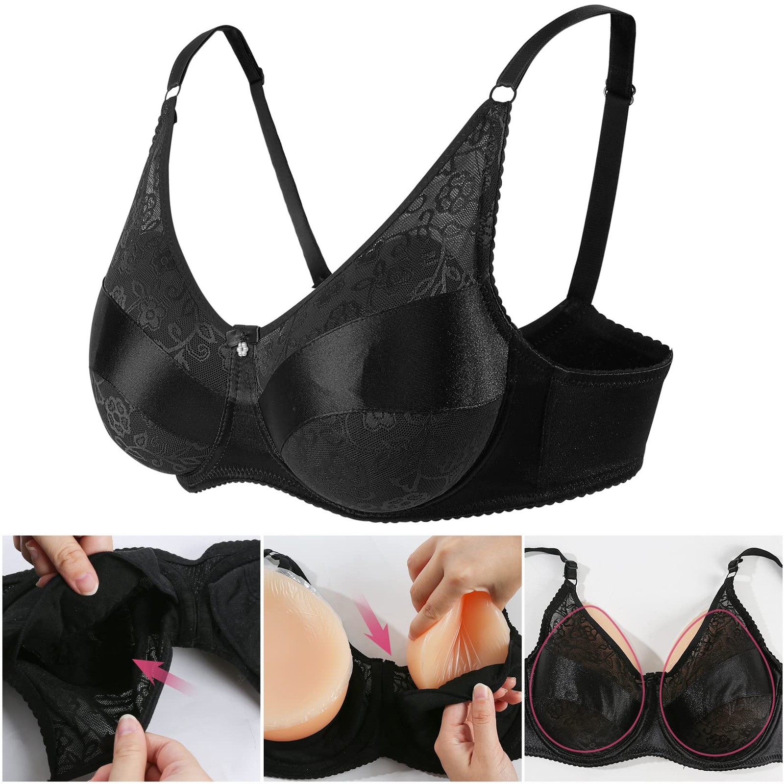IVITA Mastectomy Bra Post Surgery Pocket Bra for Silicone Breast Forms Fake B…