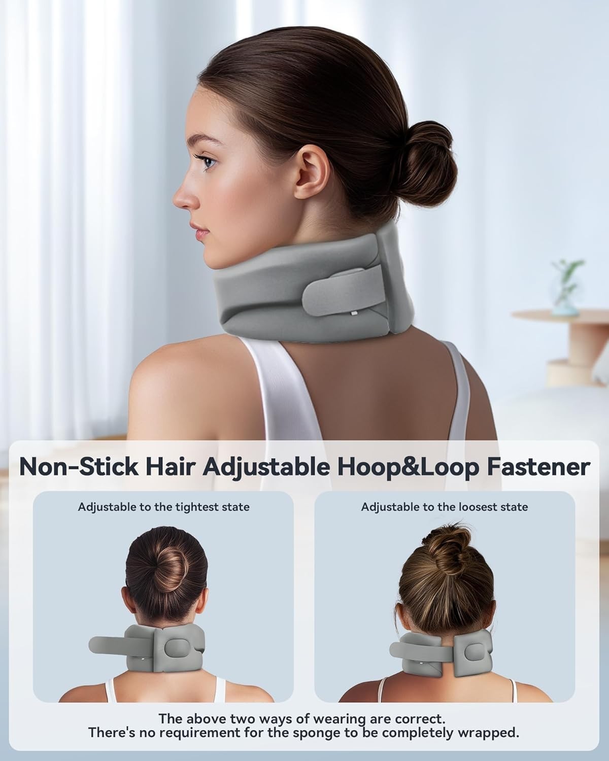 Cervical Neck Brace Support Collar Foam Wraps for Sleeping Medium Gray 12.6-15.8
