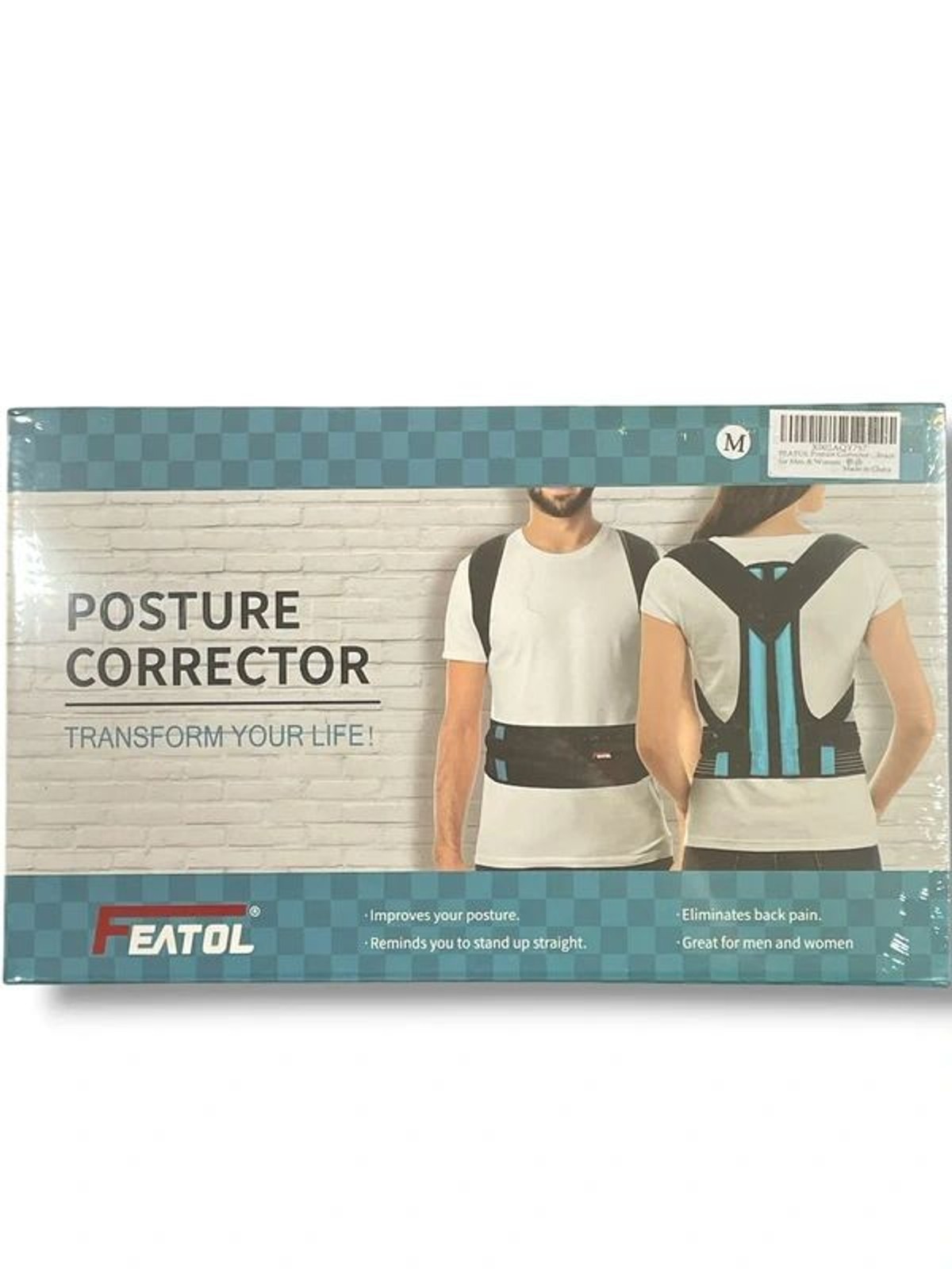Featol Posture Corrector Back Brace Size M New Sealed Unisex Black Blue