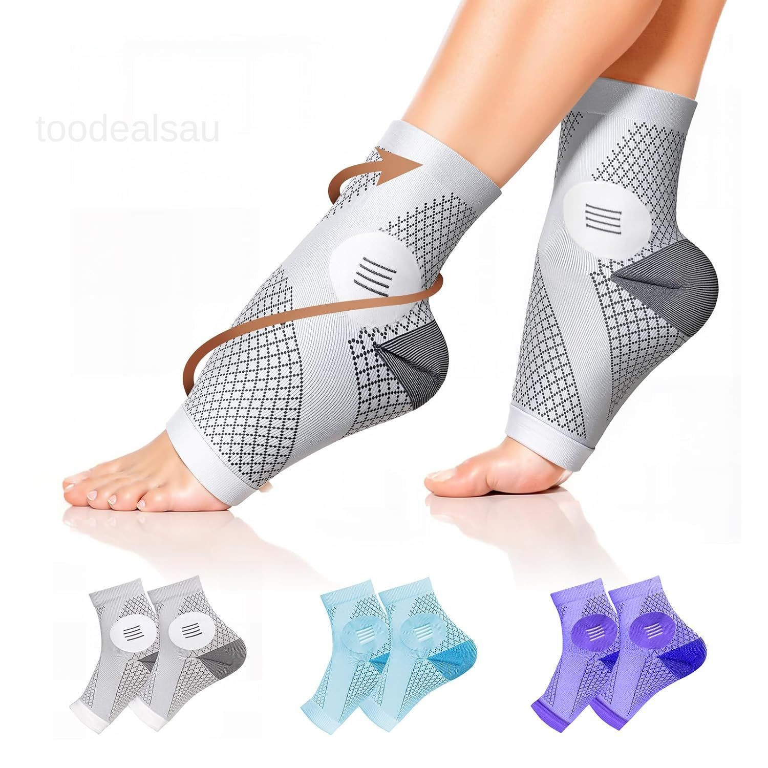 3 Pairs Neuropathy Socks for Women & Men, Toeless Large, Grey+Blue+Purple