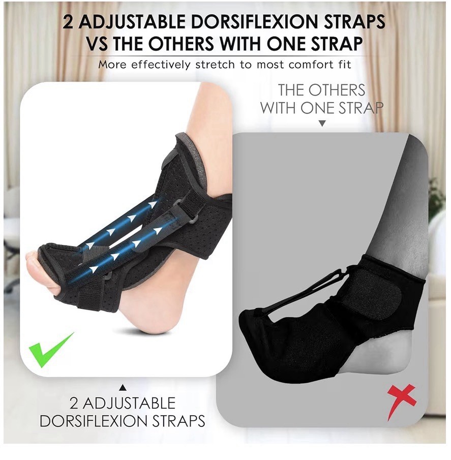 Adjustable Night Splint Plantar Fasciitis Foot/Ankle Memory Foam Aluminum Black