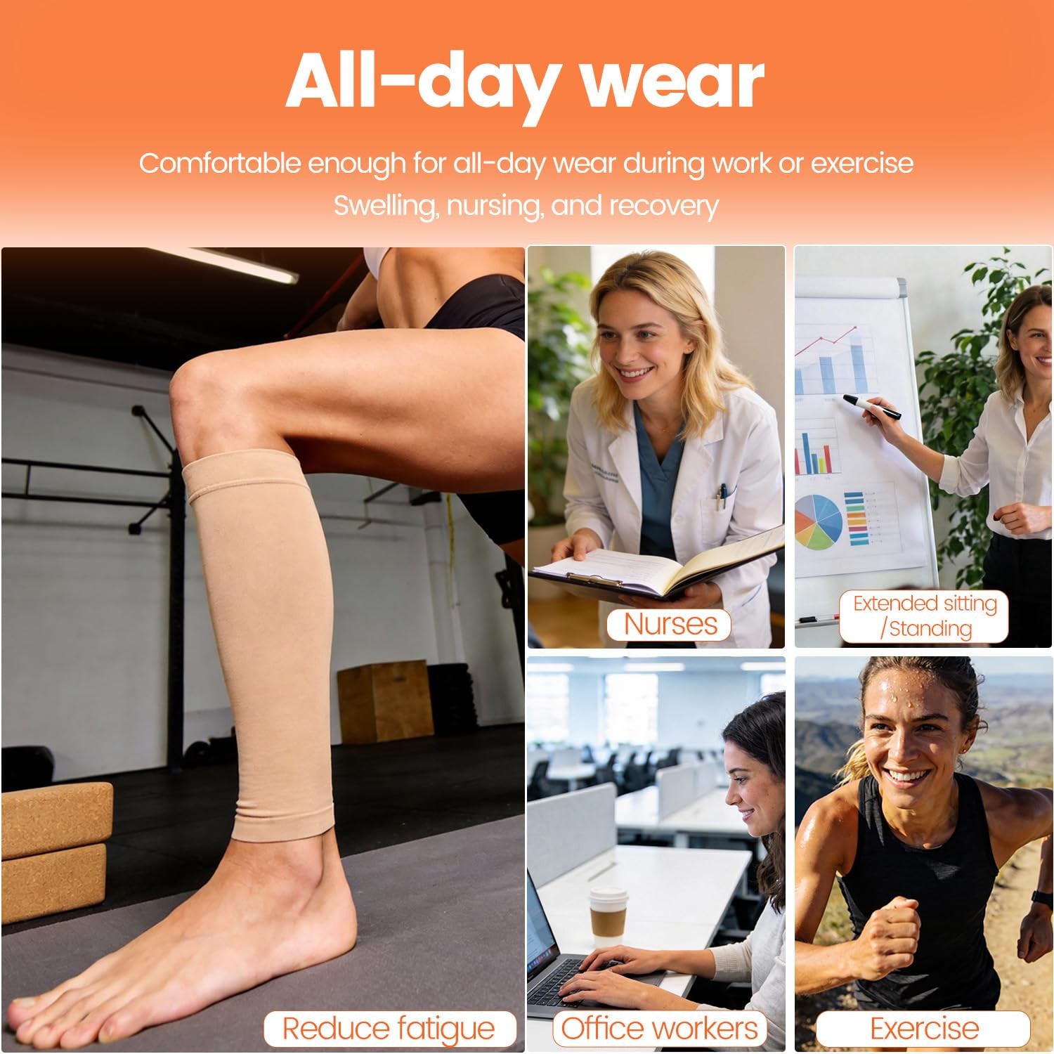 Calf Compression Sleeve Women 2 Pairs 20-30Mmhg Footless Compression Socks for
