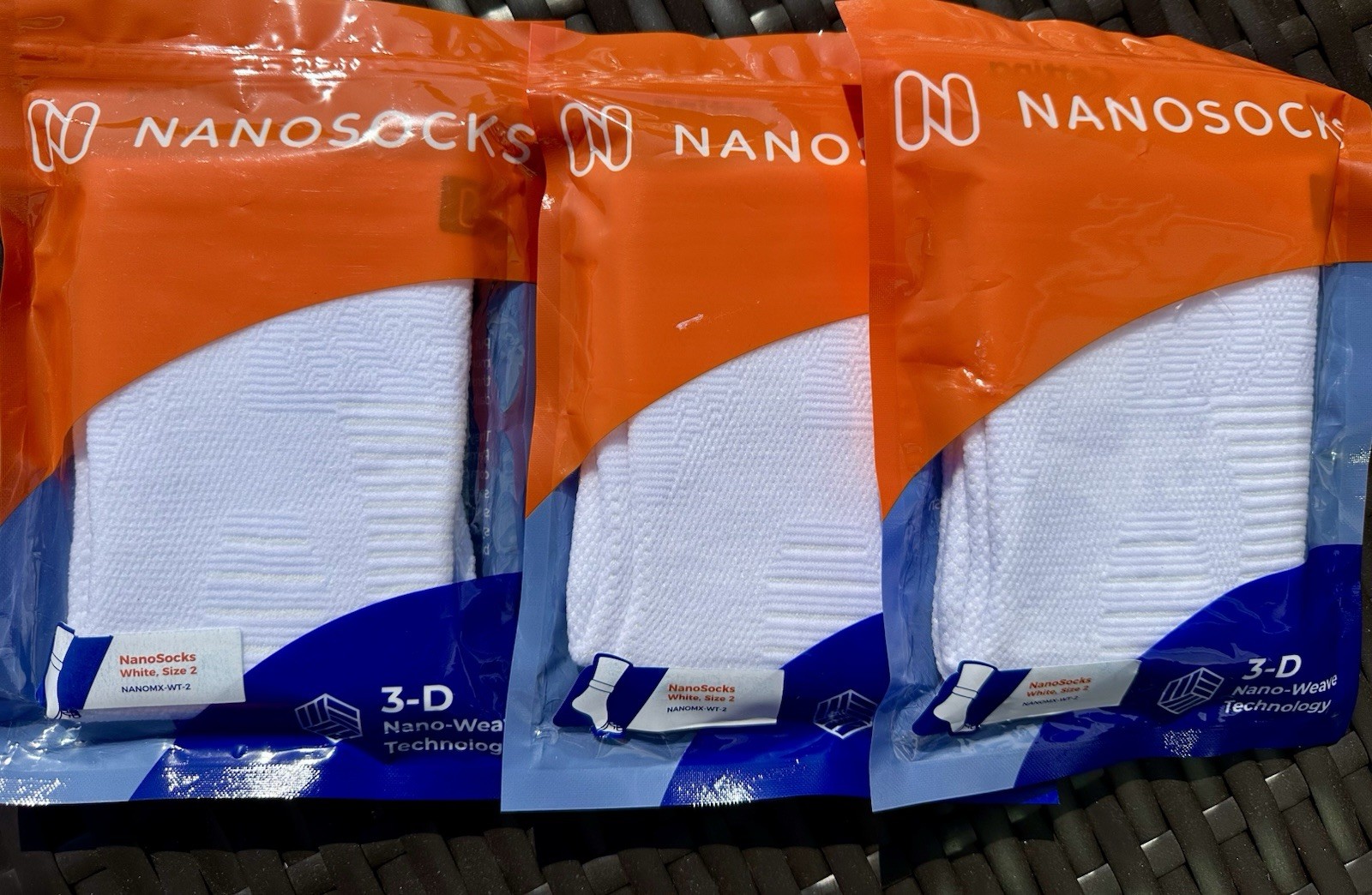 (3 Pair) NANOSOCKS 3D Nano-Weave Tech White Compression Socks Sz 2 NANOMX-WT-2
