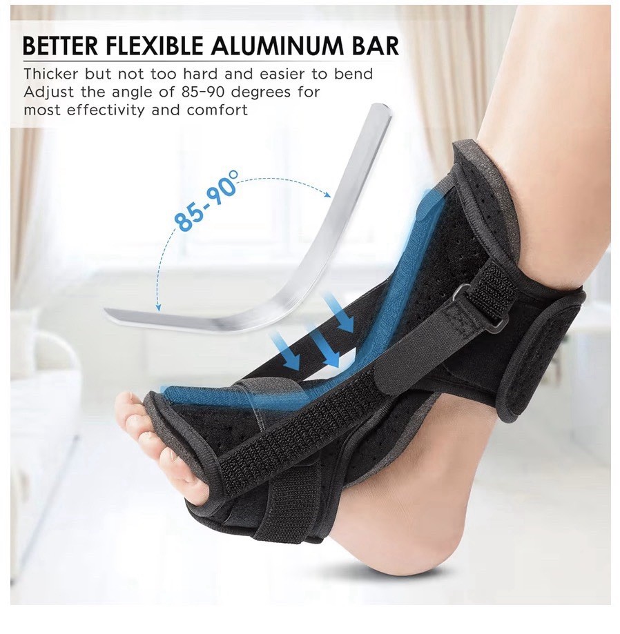 Adjustable Night Splint Plantar Fasciitis Foot/Ankle Memory Foam Aluminum Black