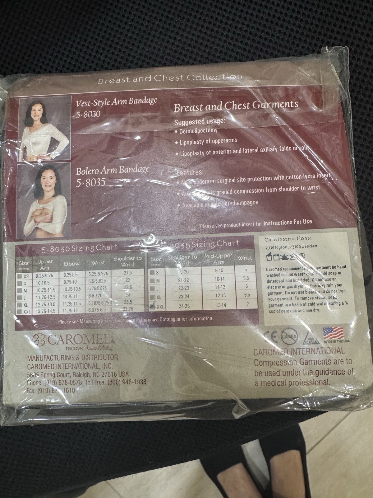 Caromed PostSurgical Compression Vest Style Arm Bandage Bolero Garment 8035B XXL