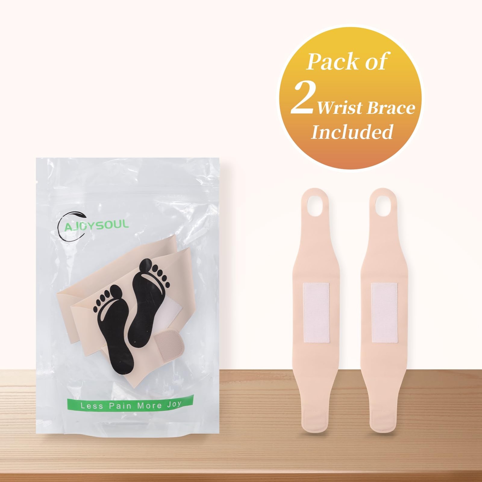 2 PCS Beige Breathable Wrist Brace, Elastic Band, Carpal Tunnel Support, Sprain