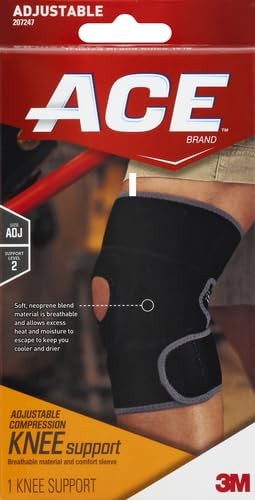 ACE Brand Adjustable Compression Knee Support, 1 Count (Pack of 1), Black