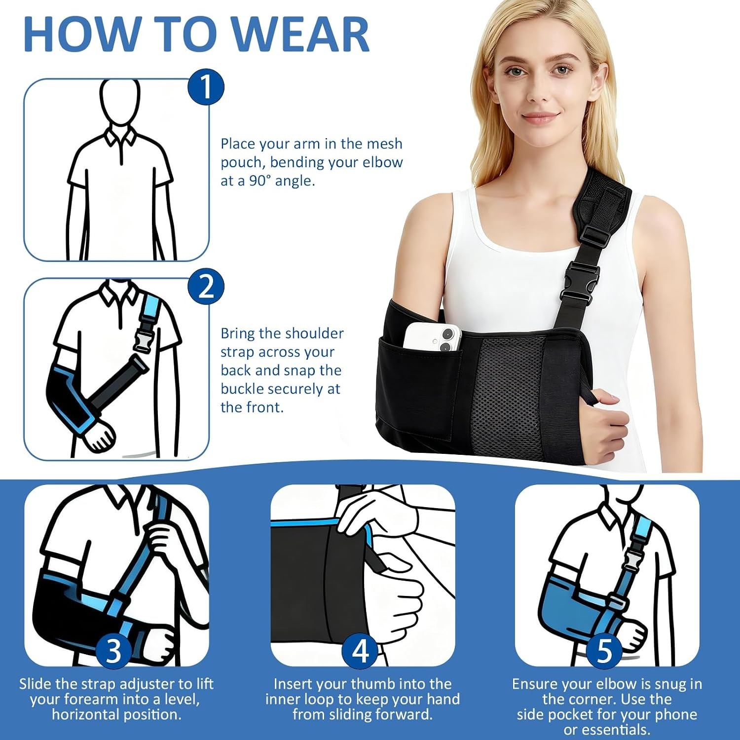 Ergonomic Arm Sling Brace for Effective Immobilization – Medium Size for Adults