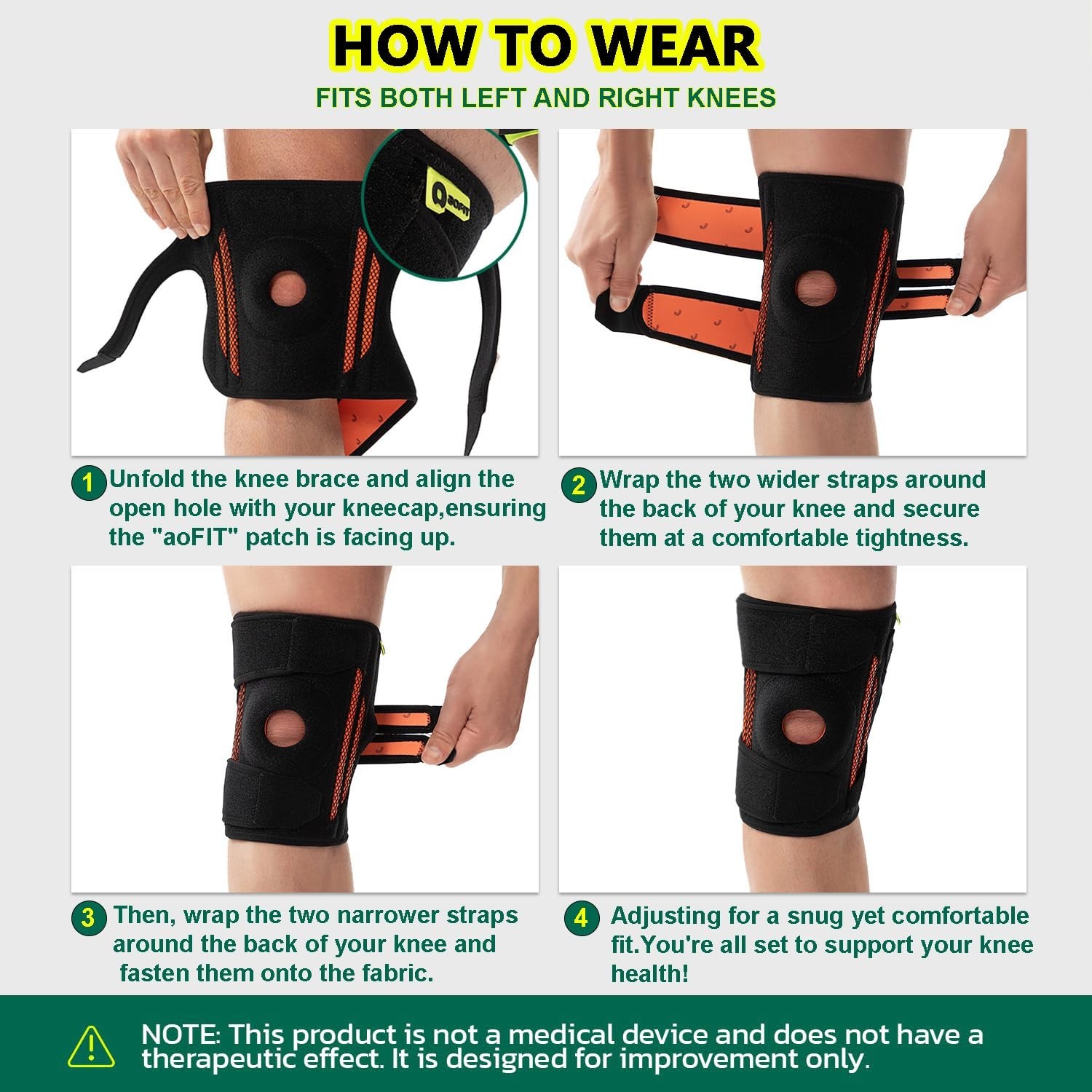 Knee Brace (One Size:Medium) with Dual Side Stabilizers & Patella Gel Pads – 1pc