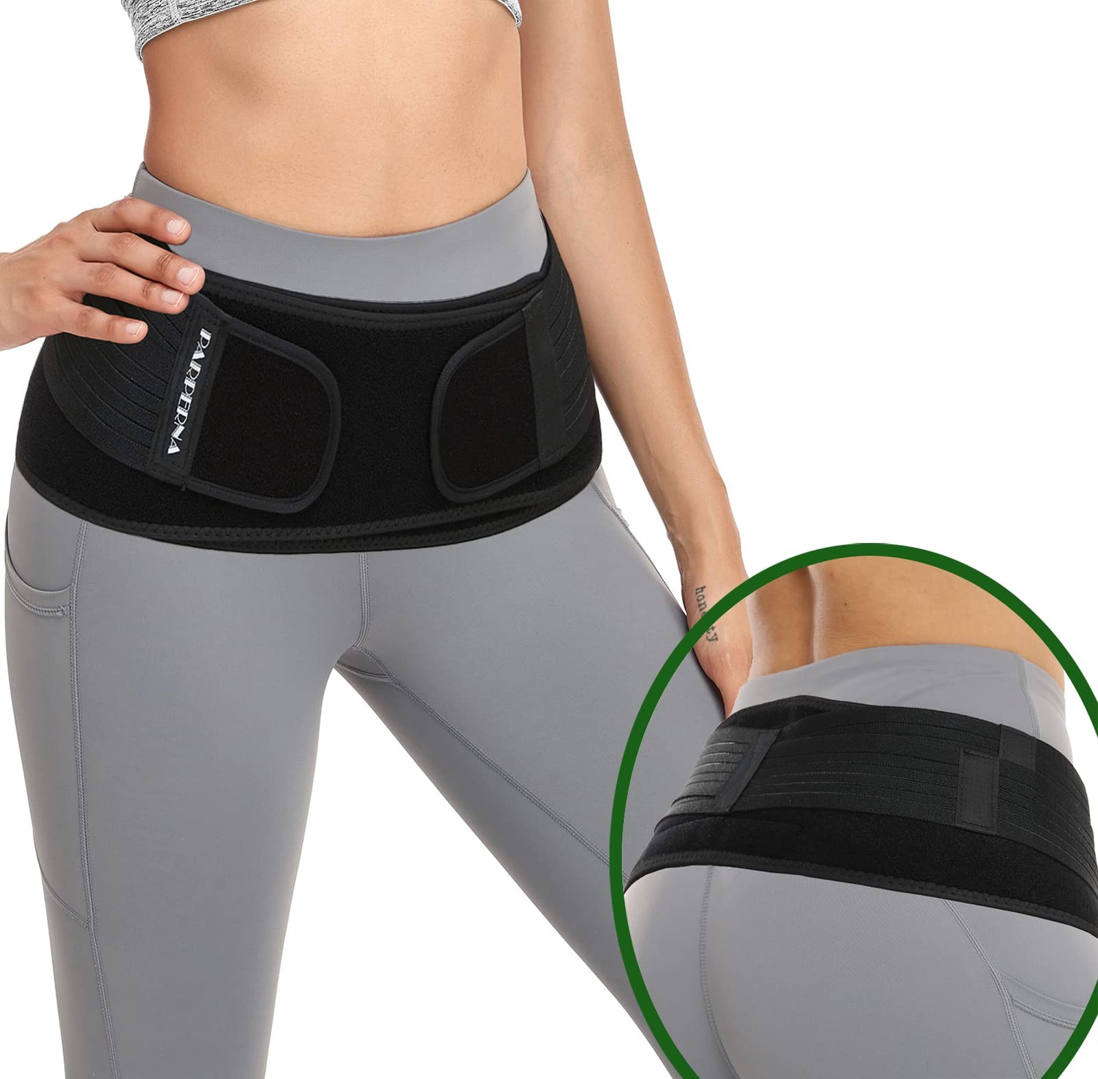 Sacroiliac SI Hip Belt for Women Men REGULAR (Hip Size 30-45 inch)’, Black