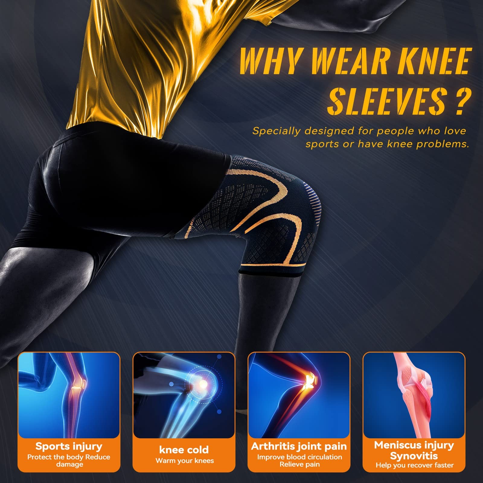 JIUFENTIAN Copper Knee Brace for Men and Women(2 pack, Medium) Knee Sleeve