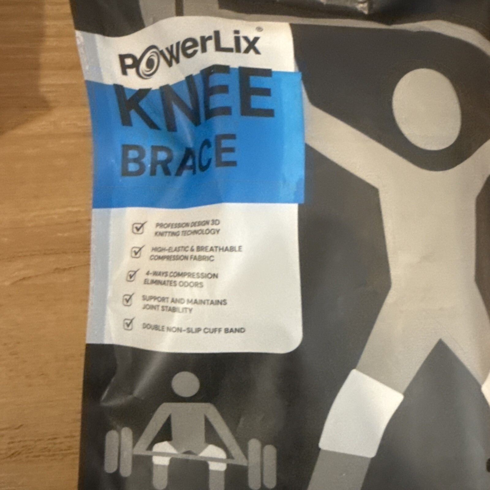 Powerlix One Knee Adjustable Compression Brace Unisex Black Size Large NEW