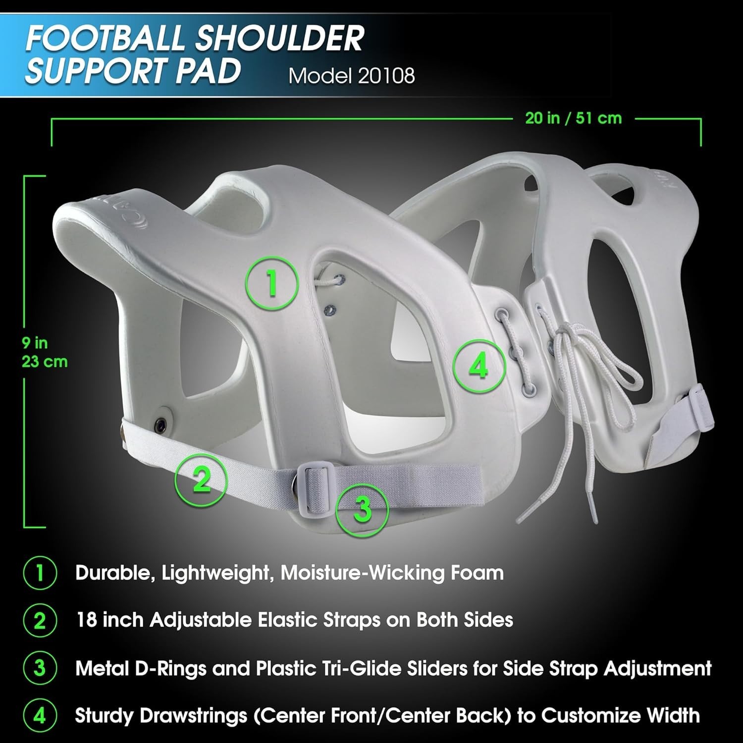 High-Density Foam Shoulder Injury Pad for Football, Hockey & Lacrosse – Unisex