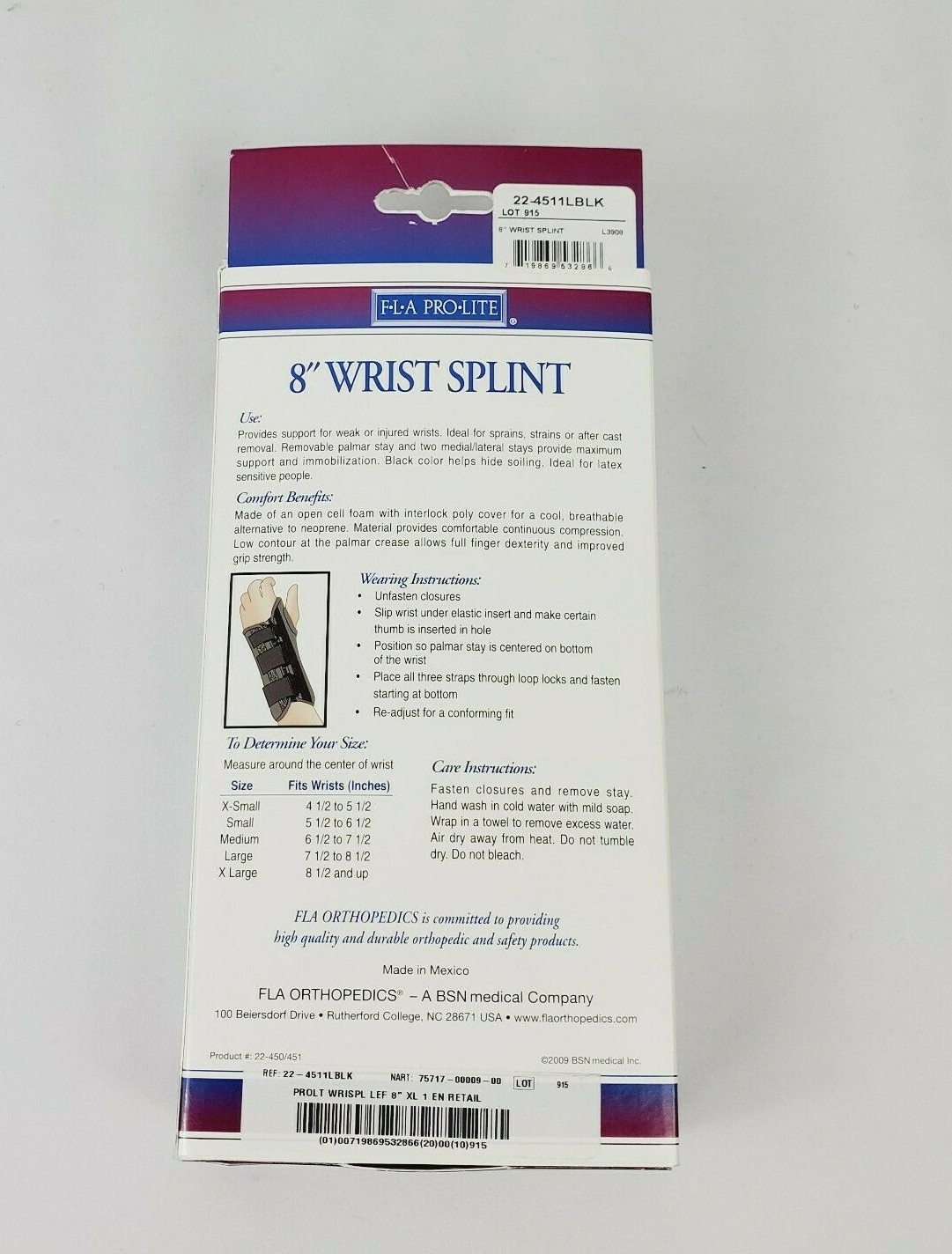 FLA Orthopedics ProLite Stabilizing LEFT Wrist Brace Splint – X-Large – Black