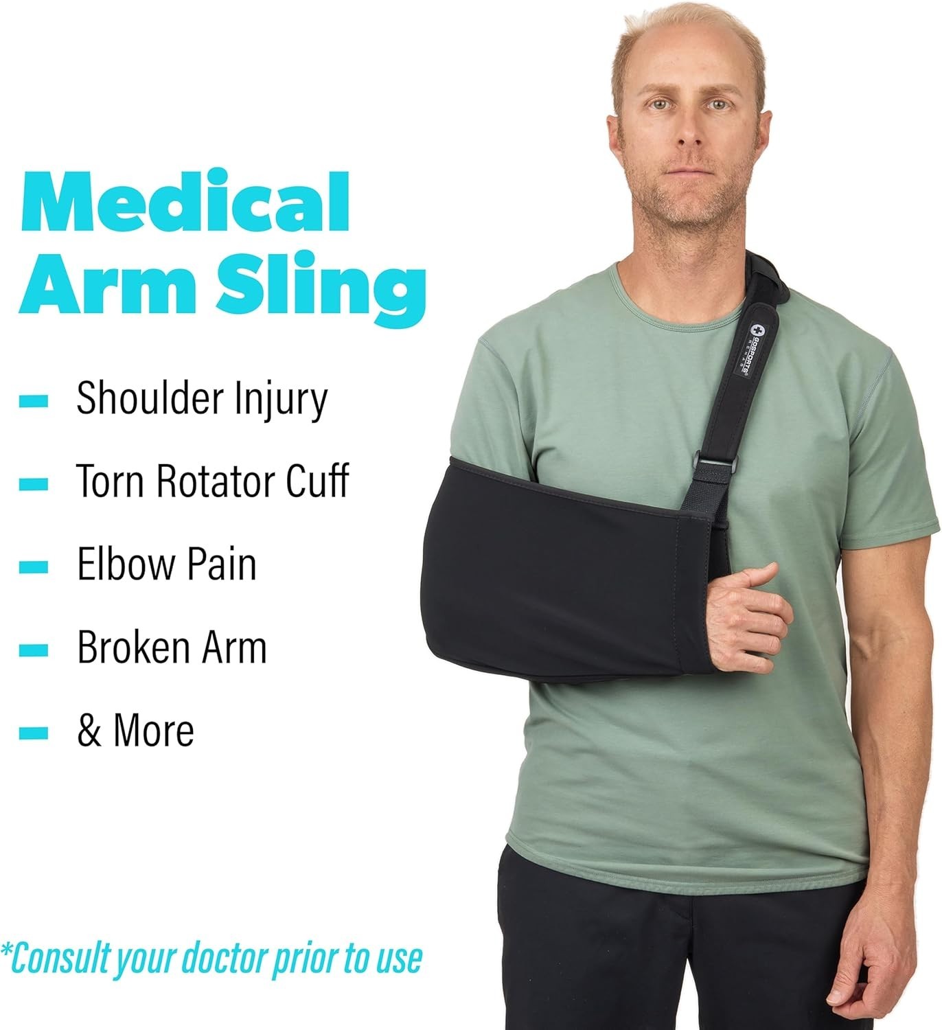 GoSports Arm Sling for Shoulder Injury Recovery Support Adult Men + Women Size