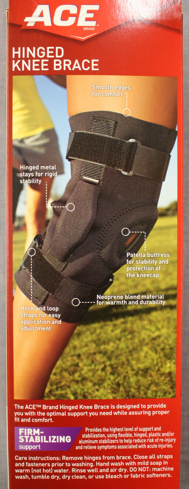 ACE Black Adjustable Hinged Pivoting Lateral Stabilizers Firm Knee Brace NWT