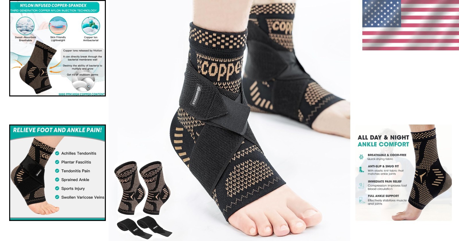 Copper Infused Ankle Brace 2 Pack, Men & Women