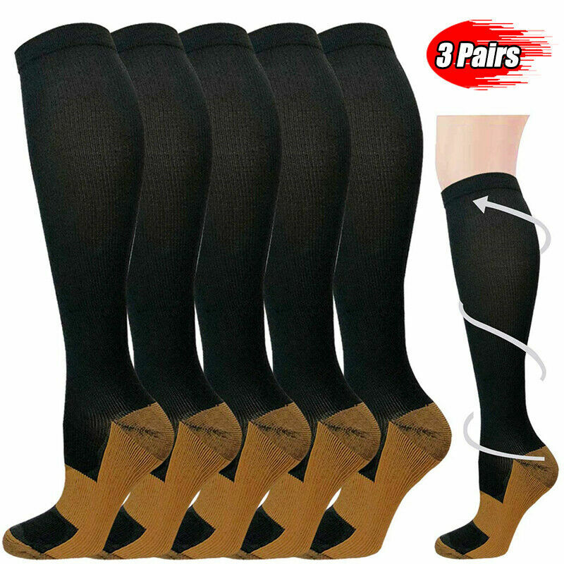 3 Pairs Copper Compression Socks For Knee High 20-30mmHg Energy Support Recover