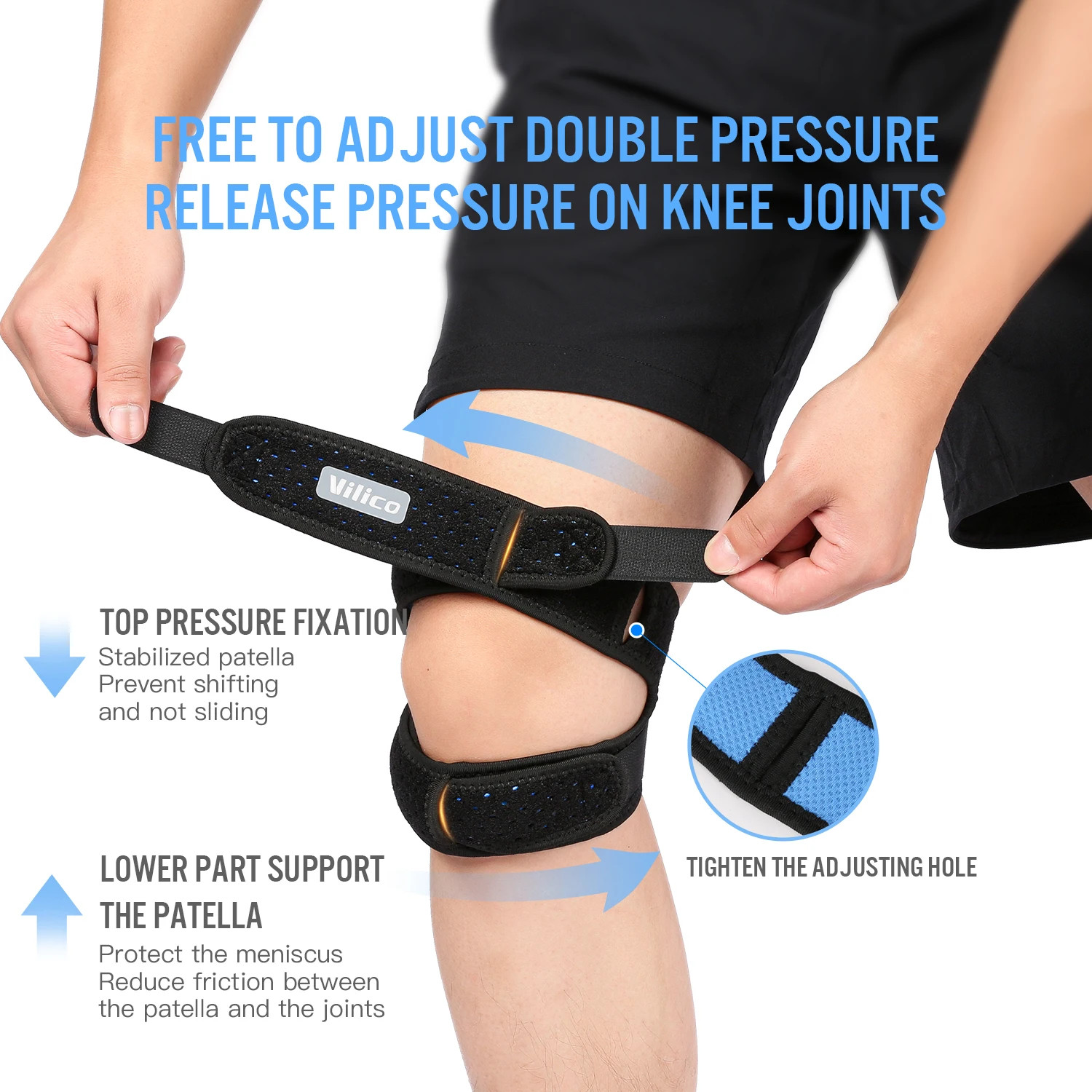 1/2Piece Patellar Tendon Support Strap Adjustable Knee Strap for Exercise Runnin