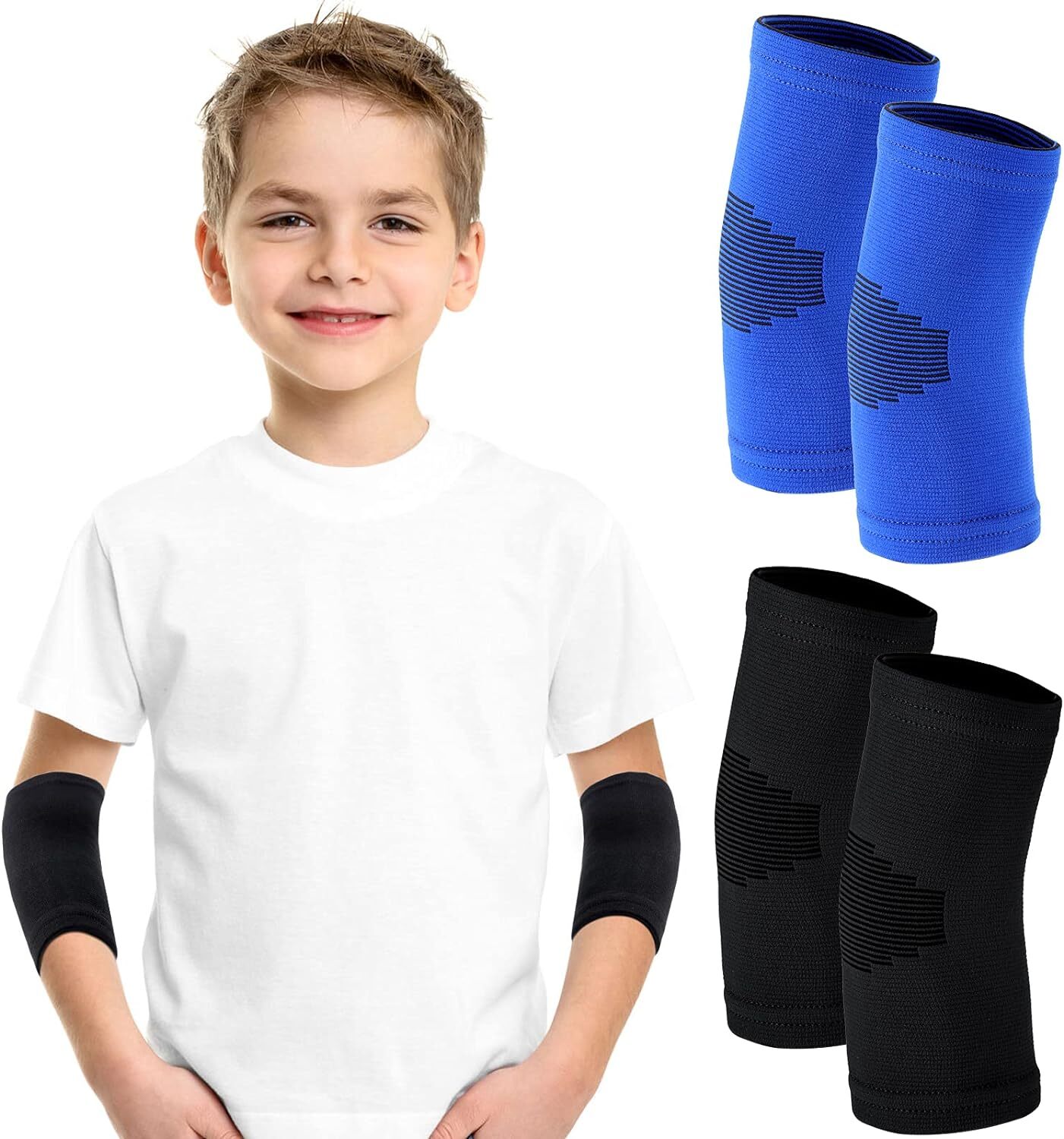 Kasyat Kids Elbow Brace Knit Compression Sleeve Medium, Black, Blue
