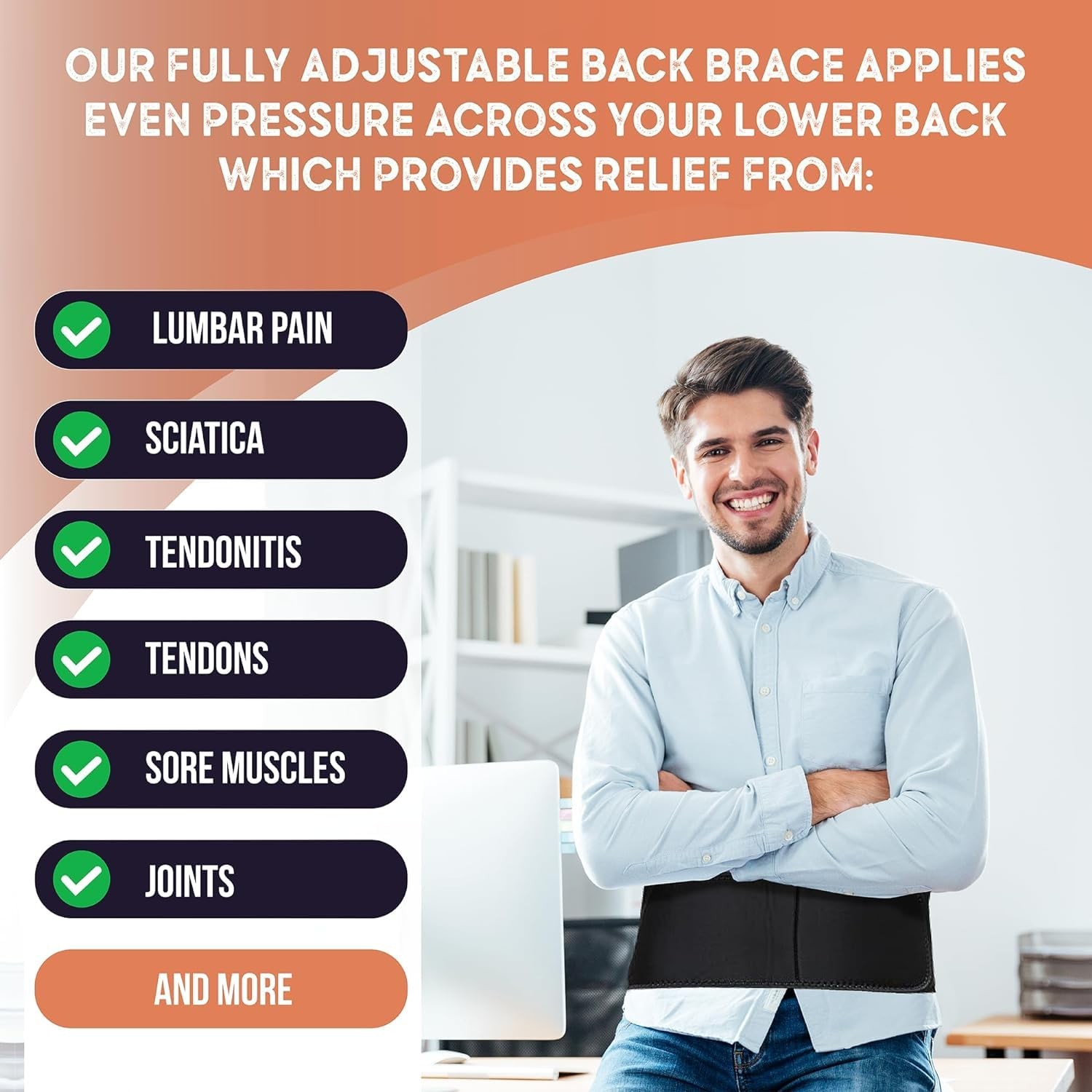 Adjustable Lumbar Back Brace for Men & Women – Copper-Infused Lower Back & Lu…